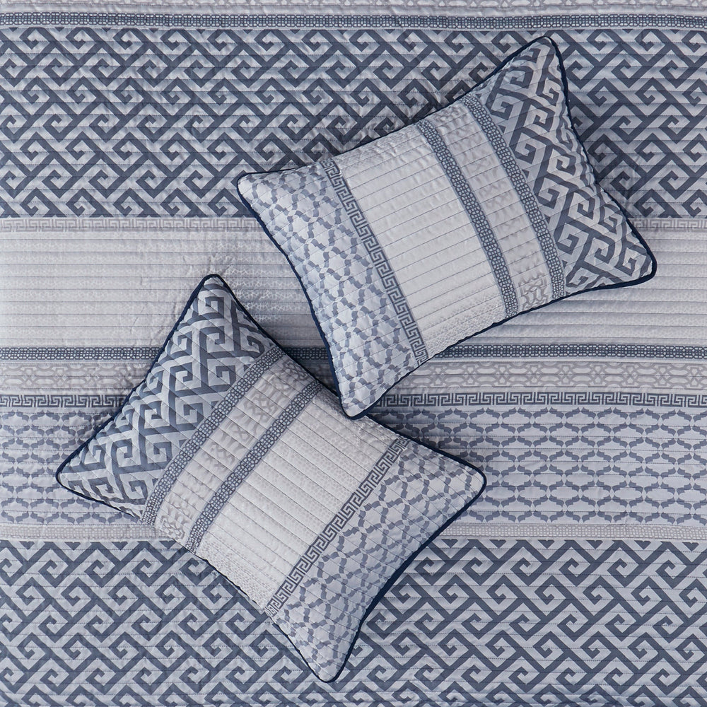 4 Piece Jacquard Quilt Set with Throw Pillow Navy Full/Queen Media 8