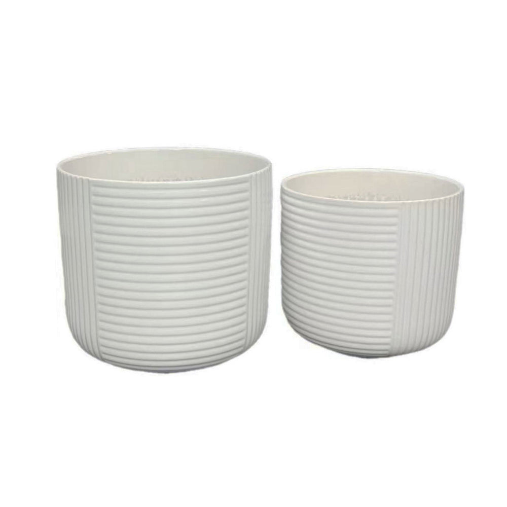 Kena Planter Set of 3, White Ceramic, Ribbed Texture Pots, 12 10 8 Inch Media 4