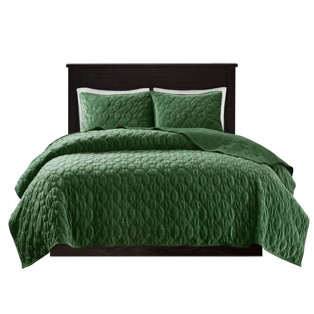 3 Piece Velvet Quilt Set Green King/Cal King Media 8