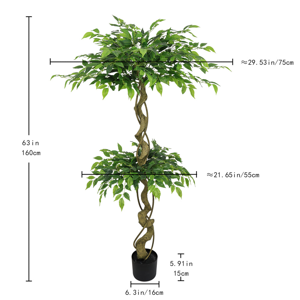 5.2FT Artificial Ficus Tree, Lifelike Faux Banyan Tree with Pot for Home, Office Patio Decor, 1pc/set Media 3