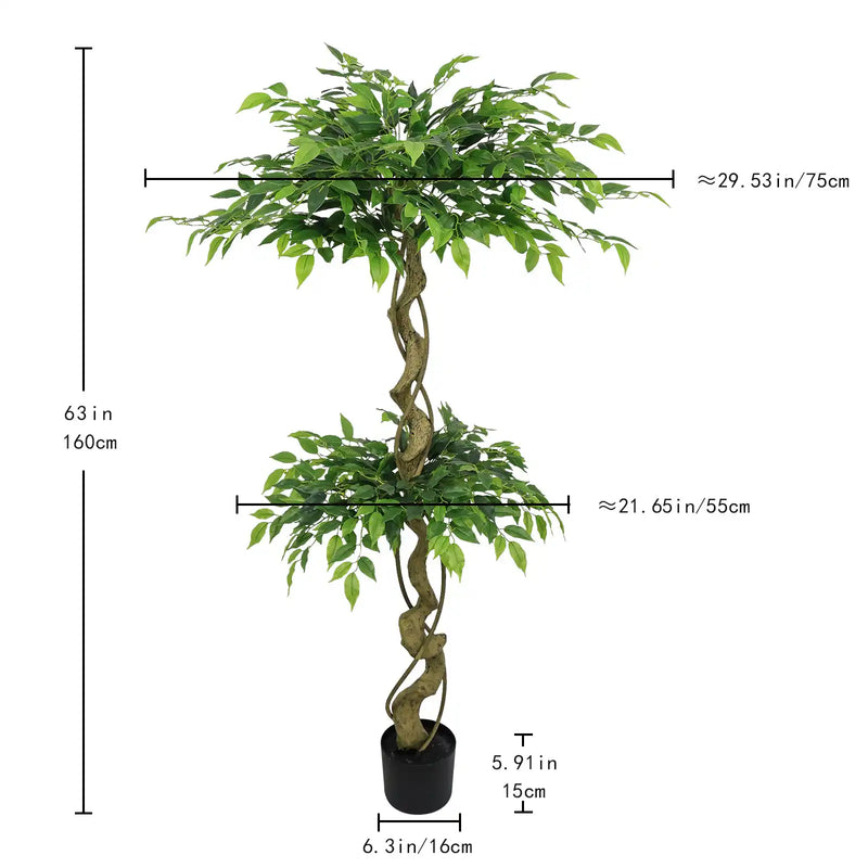 5.2FT Artificial Ficus Tree, Lifelike Faux Banyan Tree with Pot for Home, Office Patio Decor, 1pc/set
