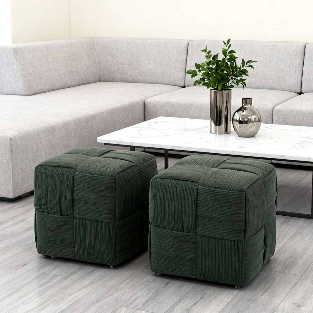 Ottoman Foot Rest Corduroy Green Square Stool For Living Room & Sofa Use Home Furniture Media 9