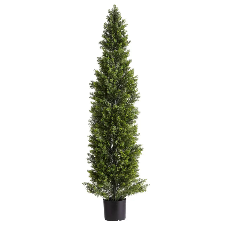 Artificial Topiary Cedar Trees, 60 inch 2 Set Faux Pine Shrubs Plants, Fake Silk Tree Look Real, Easy Assembly for Decor Front Porch Outdoor Patio Garden Balcony Backyard Indoor Office