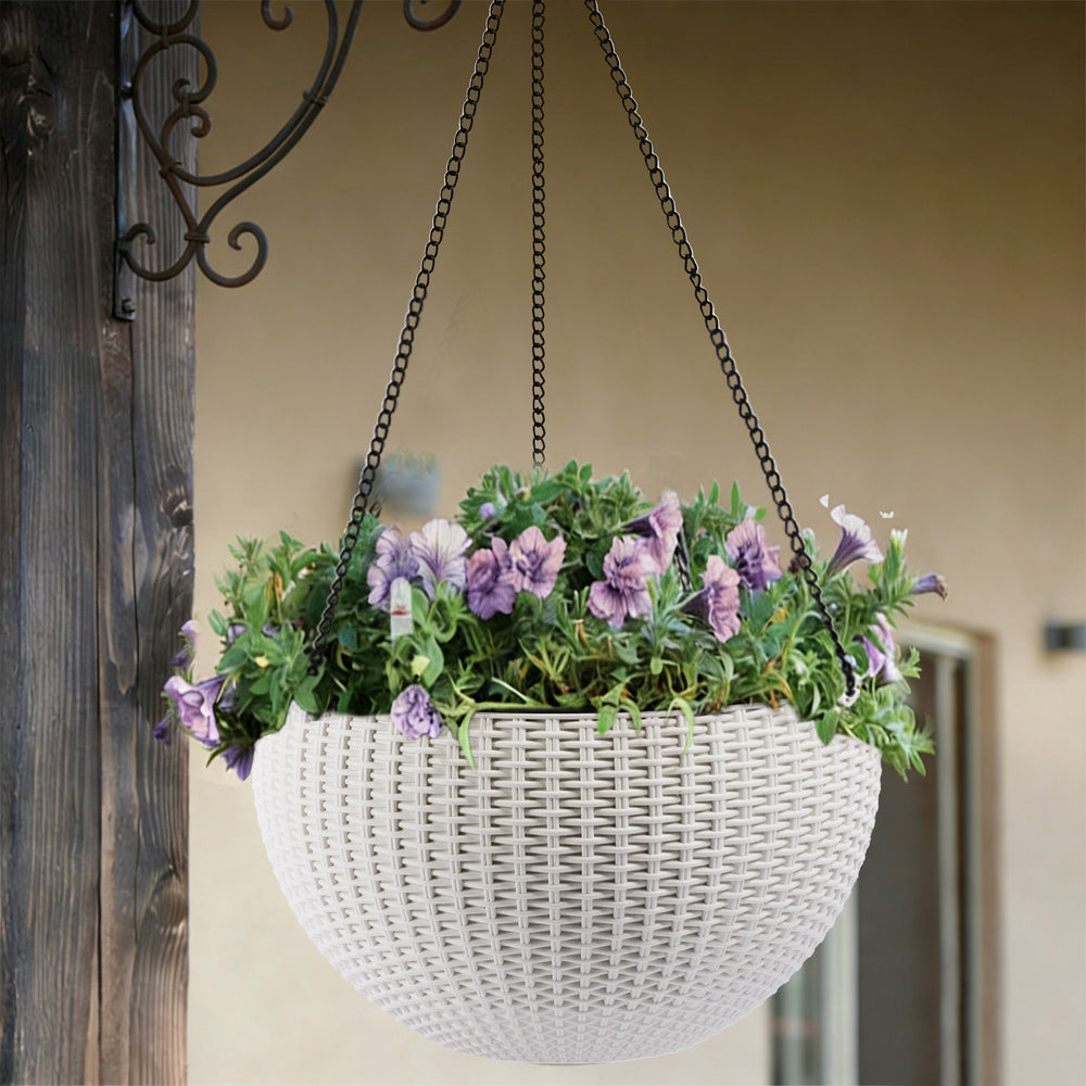 13.4 inch Self-Watering Hanging Rattan-Inspired Planter Large Capacity, Root-Rot Resistant Water Storage with Water Level Indicator, Dual-Use for Indoor & Balcony Decoration (Pack of 2, White) Media 5