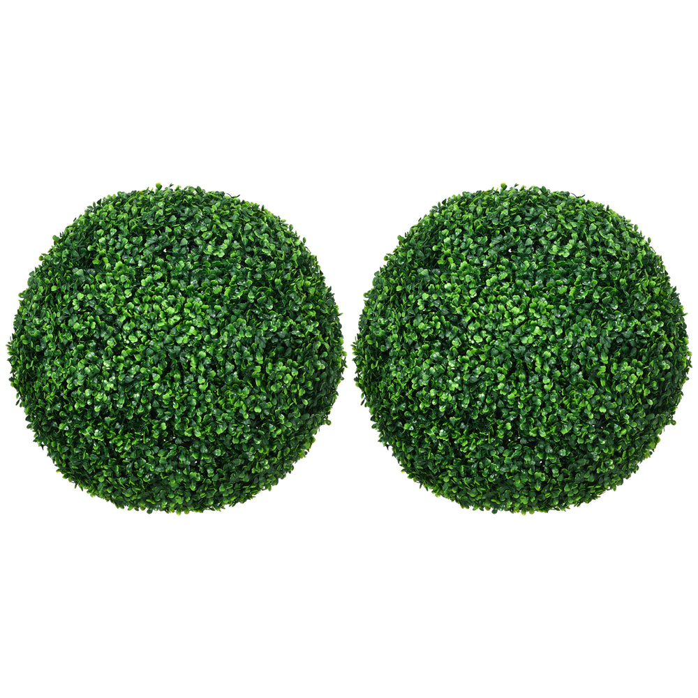 HOMCOM Set of 2 19.75 Inch Artificial Ball Boxwood Topiary Trees Balls, Indoor Outdoor Fake Plants for Home, Office & Living Room Decor Media 1