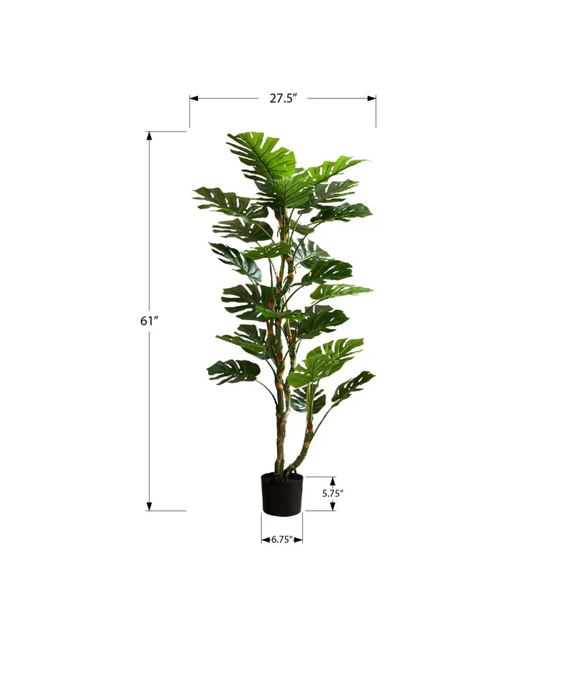 Artificial Plant, 61' Tall, Monstera Tree, Indoor, Potted, Floor, Real Touch, Green Leaves, Black Pot