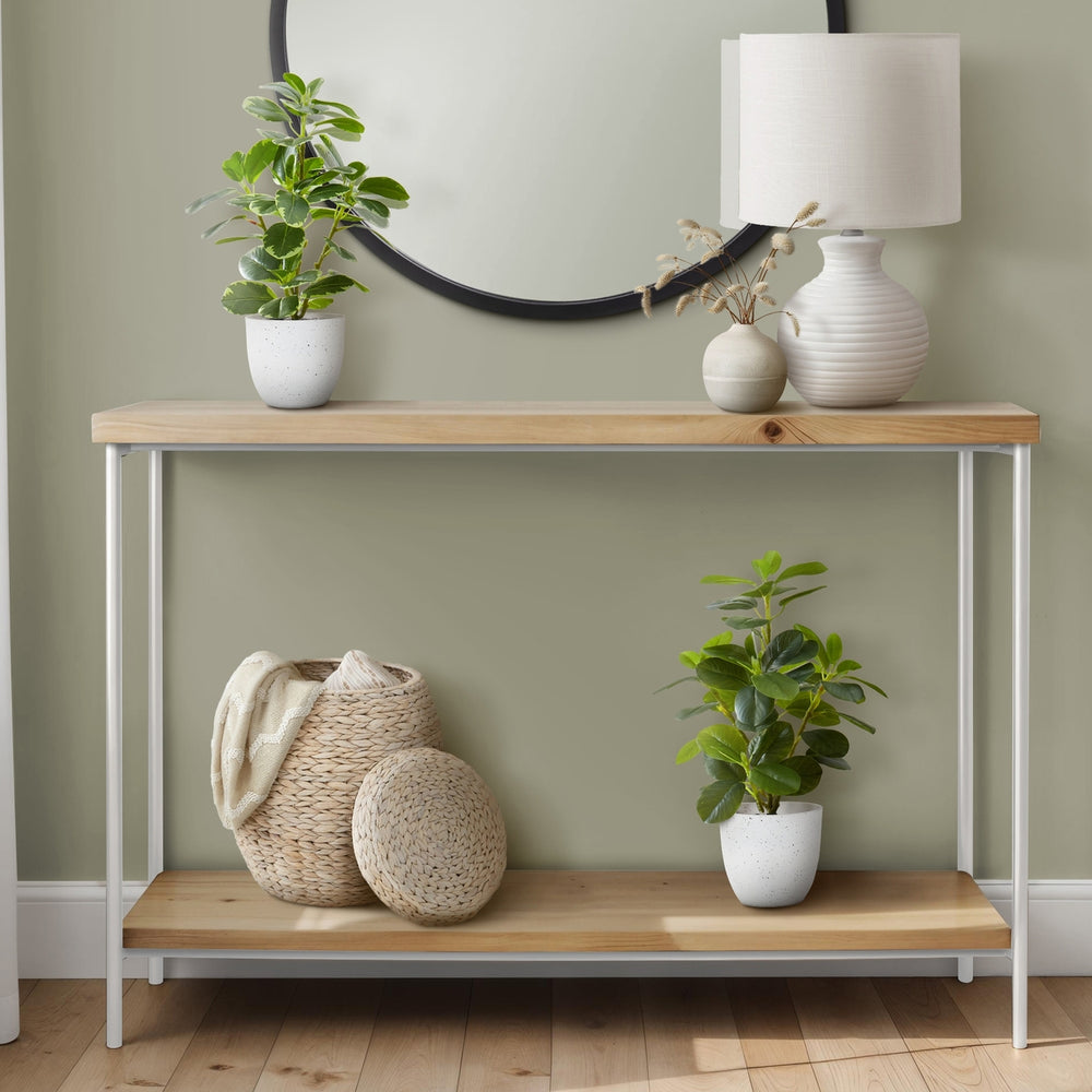 Artificial Ficus Plant Set of 2, 14 Inch Tall Indoor Decorative Table Potted Greenery with White Speckled Pots, Green Leaves, Plastic, 9x10x14 Inches Media 2