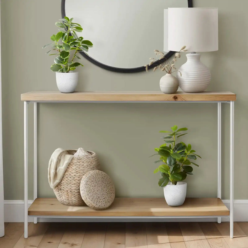 Artificial Ficus Plant Set of 2, 14 Inch Tall Indoor Decorative Table Potted Greenery with White Speckled Pots, Green Leaves, Plastic, 9x10x14 Inches