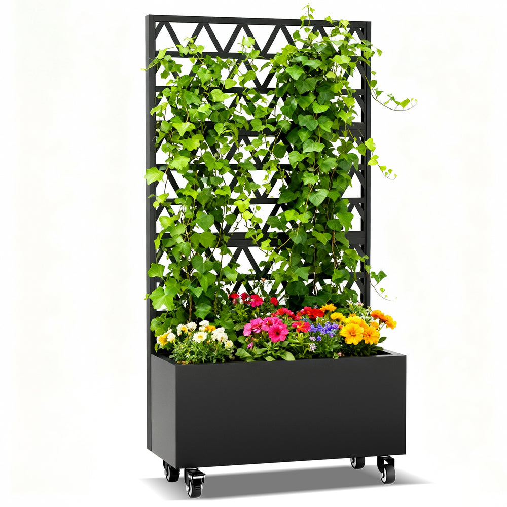 Metal Planter Box with Trellis Raised Garden Bed - 72.05'x35.83'x16.14', Trellis Privacy Screen for Climbing Plants, Vegetables, Vines(Assembly Required) Media 1