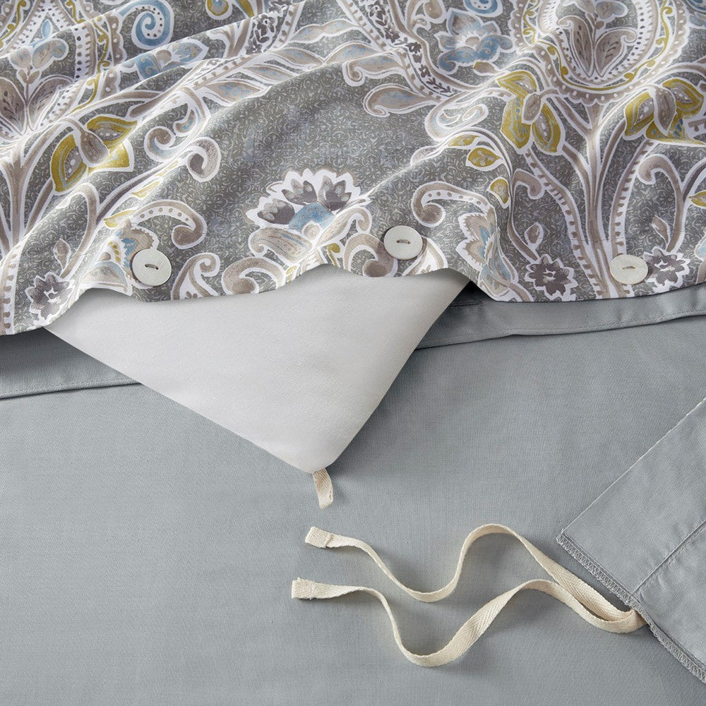 5 Piece Cotton Duvet Cover Set Grey Full/Queen Media 10