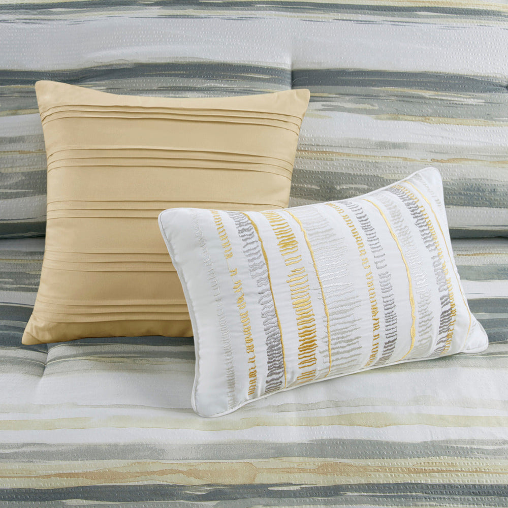 8 Piece Printed Seersucker Comforter and Quilt Set Collection Yellow King/Cal King Media 11