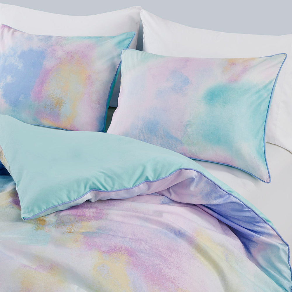 Full/Queen Watercolor Tie Dye Printed Comforter Set with Throw Pillow Media 14