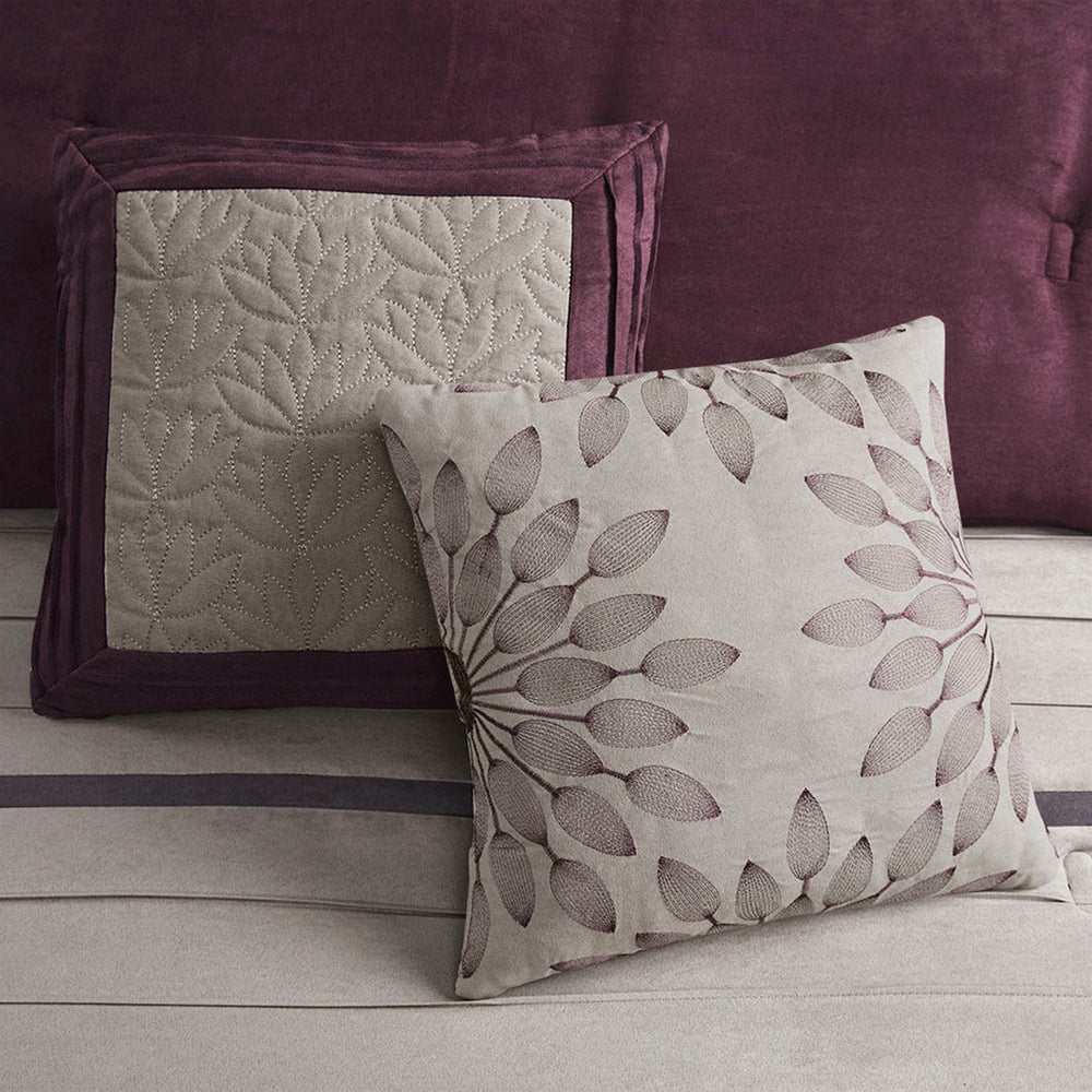 7 PC Pieced Faux Suede Comforter Set Purple Queen Media 3
