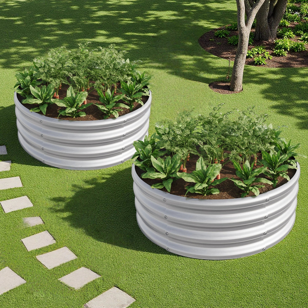 2PCS 32.08'*11.4' Tall Round Raised Garedn Bed,Metal Raised Beds for Vegetables, Outdoor Garden Raised Planter Box, Backyard Patio Planter Raised Beds for Flowers, Herbs, Fruits Silver Media 2