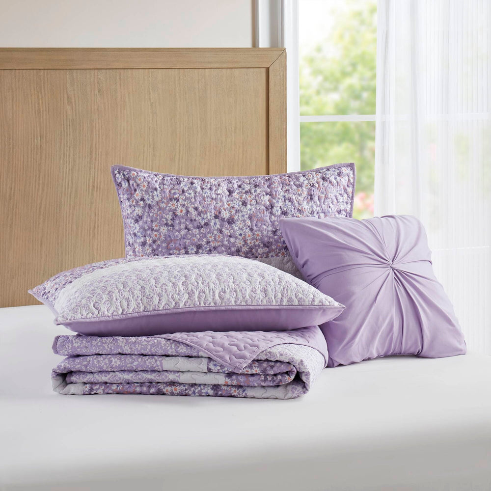 4 PCS King/Cal King Seersucker Quilt Set with Throw Media 3