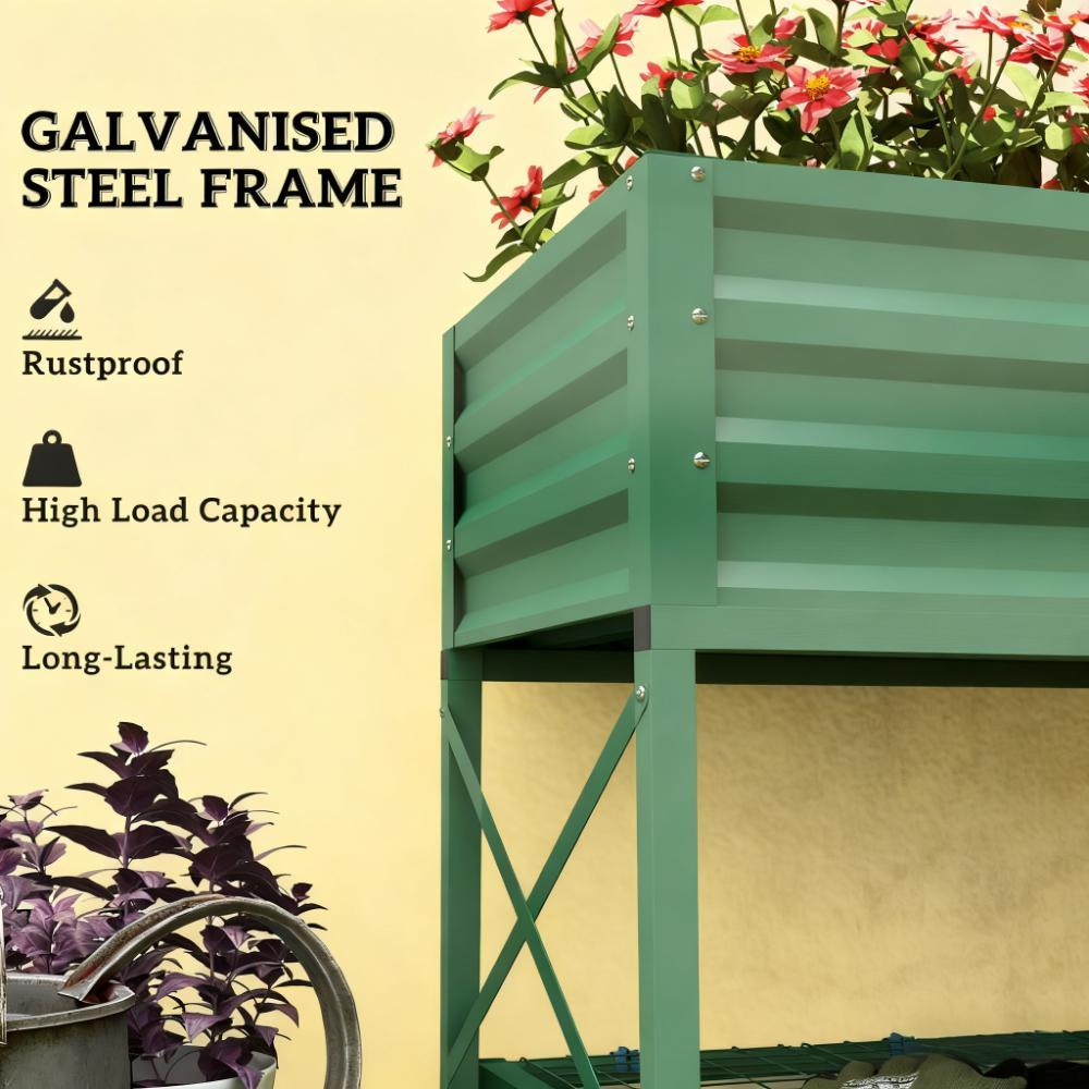 Spacious Gardening Bed,Metal Planter Box,Galvanized Raised Garden Bed,with Legs,Storage Shelf and Bed Liner Media 3