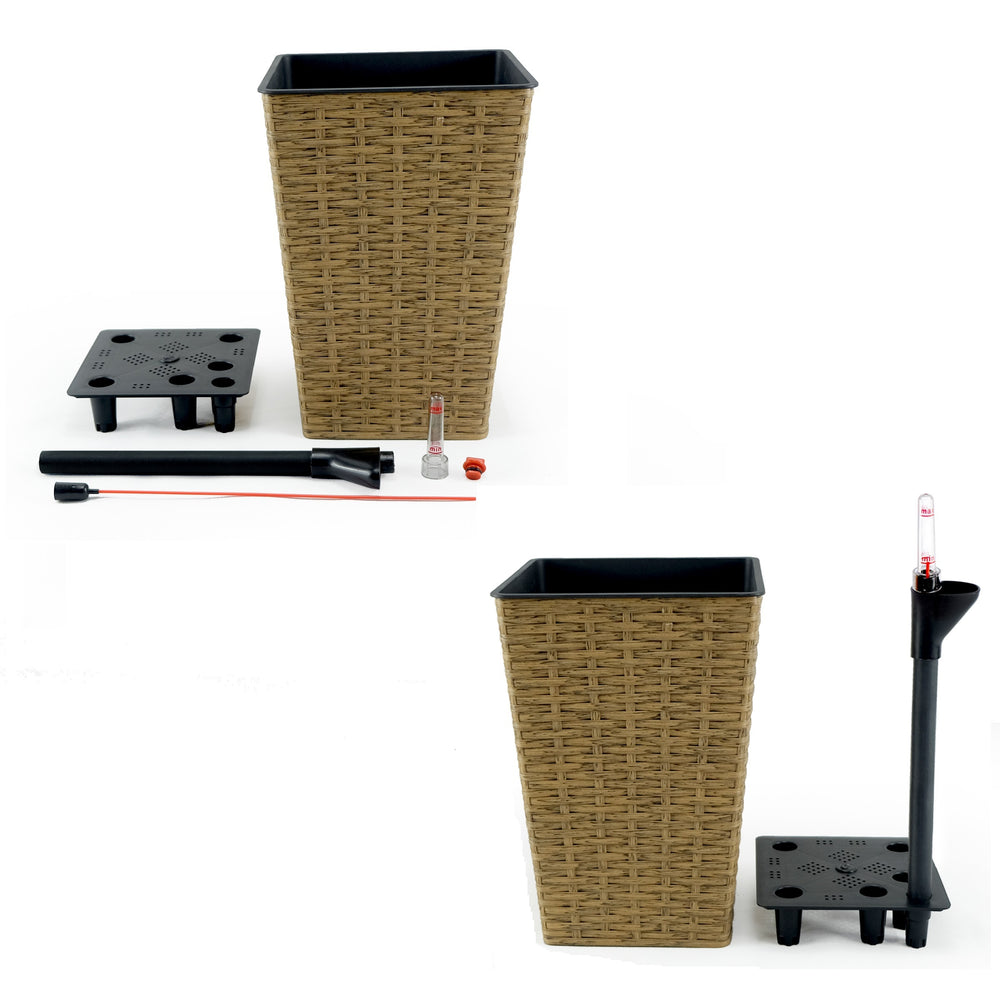 2-Pack Smart Self-watering Square Planter for Indoor and Outdoor - Hand Woven Wicker - Brown Media 5