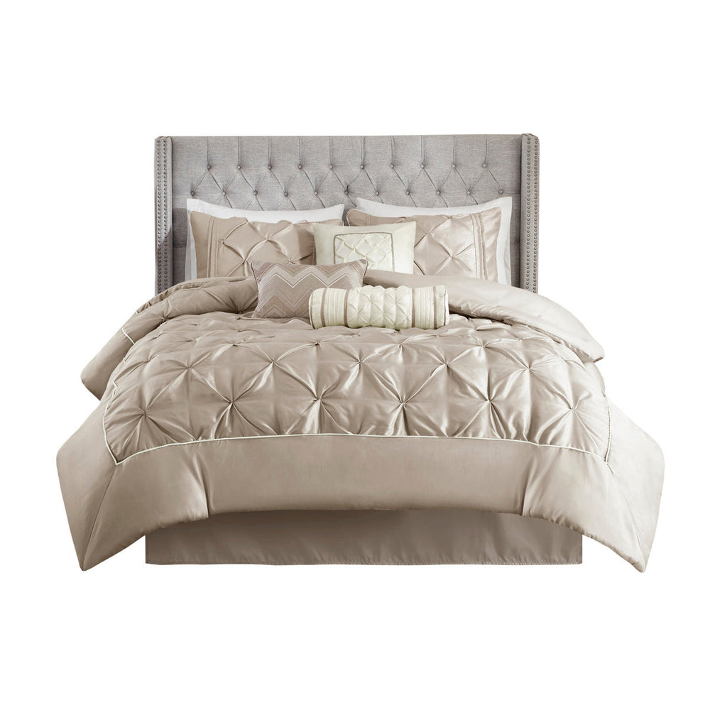 7 Piece Tufted Comforter Set Taupe Cal King Media 7