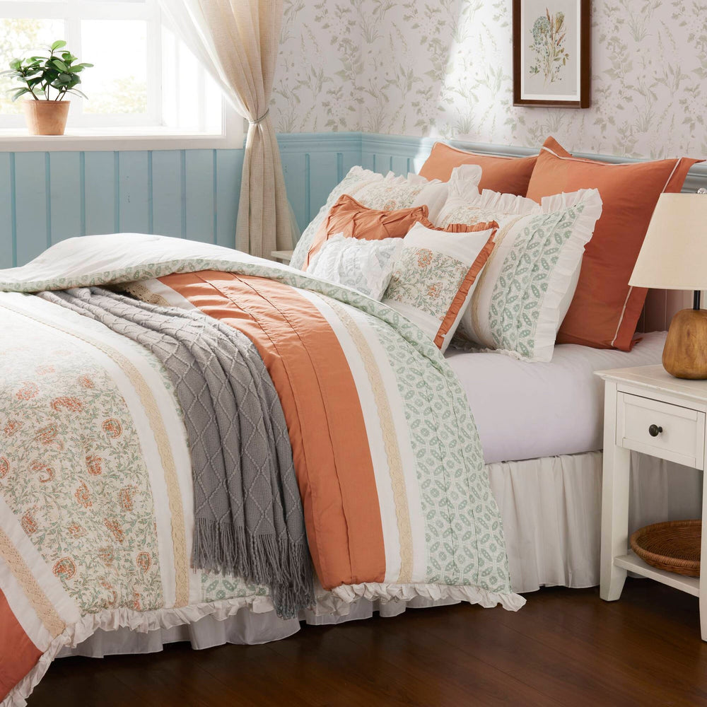 9 Piece Cotton Percale Comforter Set Coral Queen Media 5