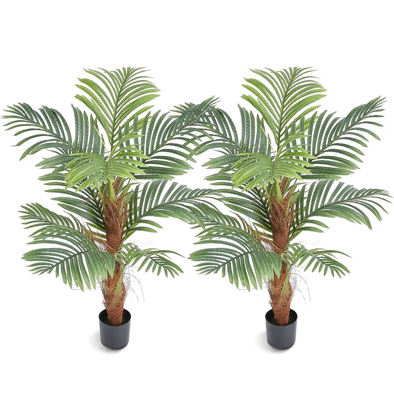 Artificial Palm Tree, 4 FT Tall Faux Plant, Secure PE Material & Anti-Tip Tilt Protection Low-Maintenance Plant, Lifelike Green Fake Tree for Home Office Warehouse Decor Indoor Outdoor