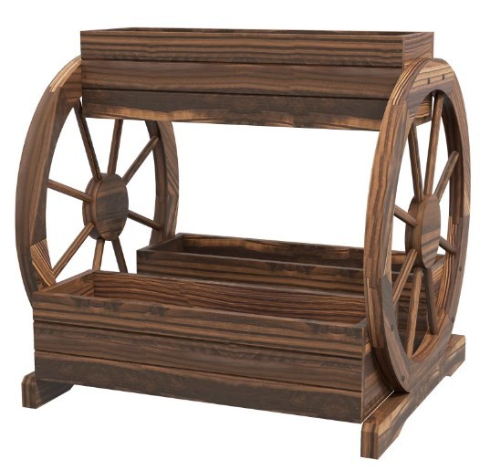 Outdoor Planter,Wooden Wagon Planter Box,3-Tier Raised Garden Bed,for Vegetables Flowers Herbs Media 2