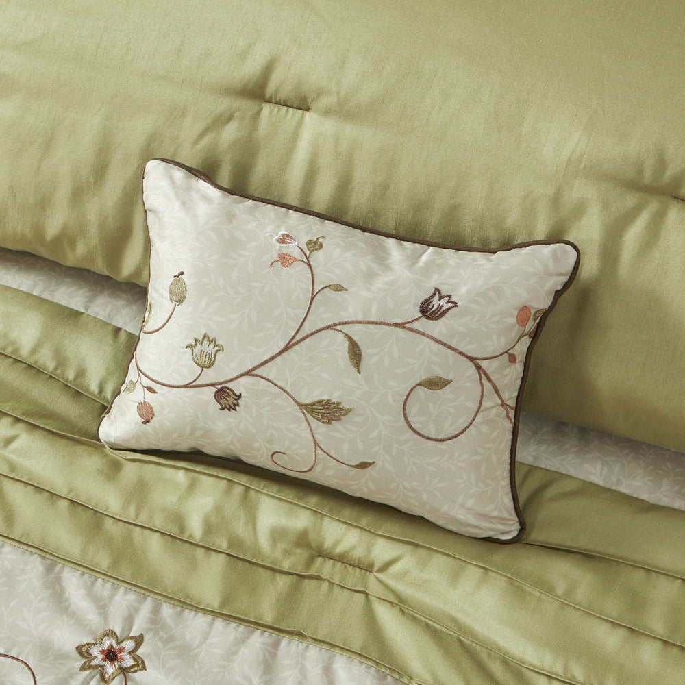 Embroidered 7 Piece Comforter Set Green Cal King Media 4