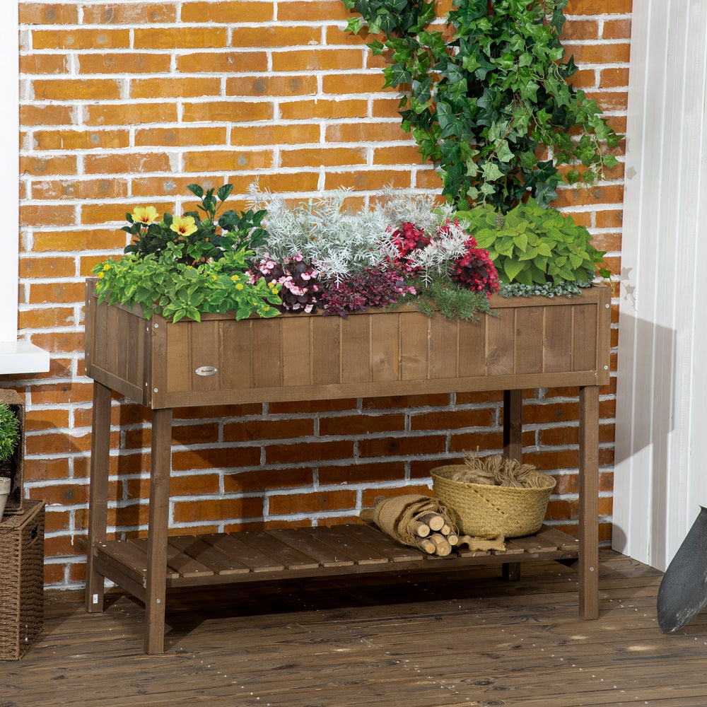Outsunny 43x18x30in Raised Garden Bed with 8 Pockets and Shelf, Wooden Elevated Planter Box with Legs to Grow Herbs, Vegetables, and Flowers, Dark Brown Media 7