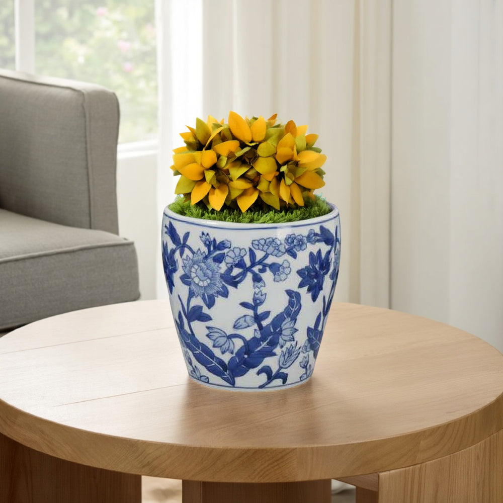 Kerry Accent Planter Pot Set of 4, Blue Floral Pottery, White Ceramic Media 6