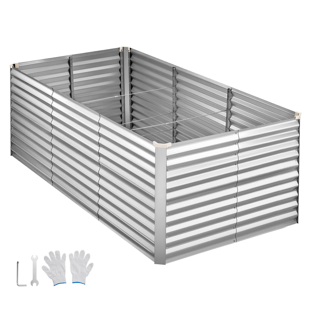 Galvanized Raised Garden Bed, 8 x 4 x 3 ft, Rectangular Metal Planter Box Kit Outdoor, Bottomless Elevated Planting Box with Gloves, Rustproof Alu-Zinc, for Growing Flowers Vegetables, Silver Media 10