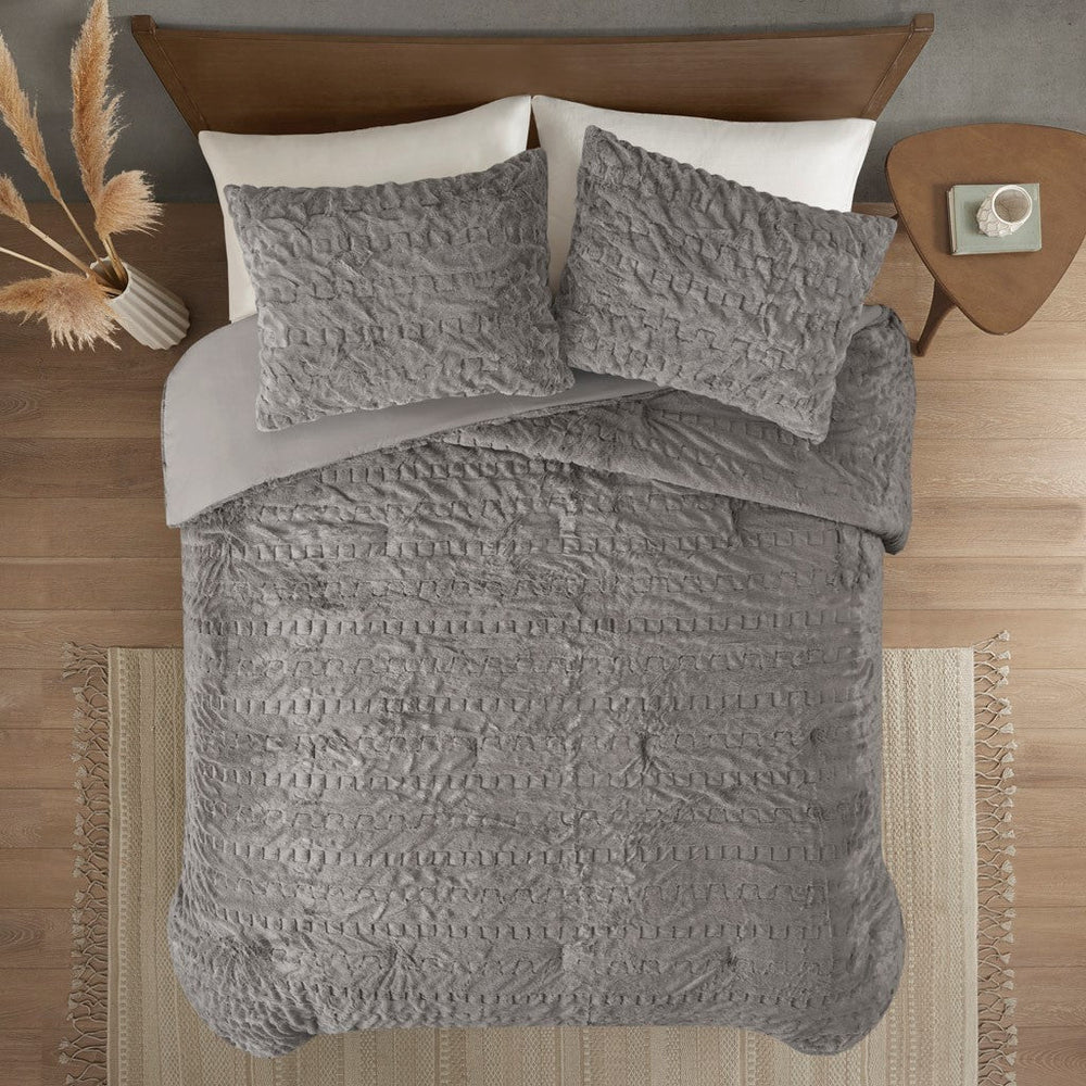 Full/Queen Ruched Fur Down Alternative Comforter Set Media 3
