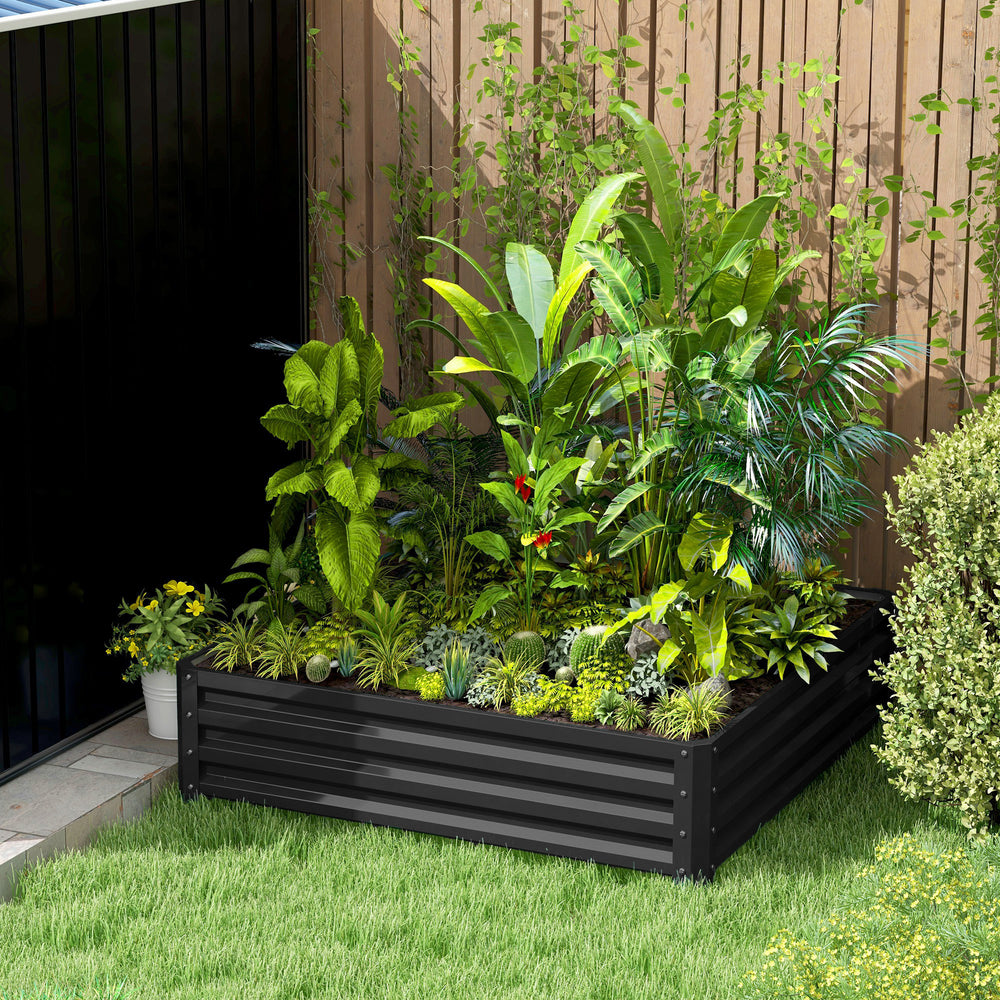 Outsunny 4' x 4' x 1' Galvanized Raised Garden Bed, Planter Raised Bed with Steel Frame for Vegetables, Flowers, Plants and Herbs, Gray Media 2