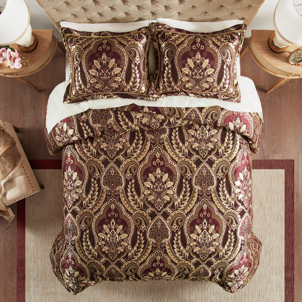 4 Piece Comforter Set Burgundy Cal King Media 5