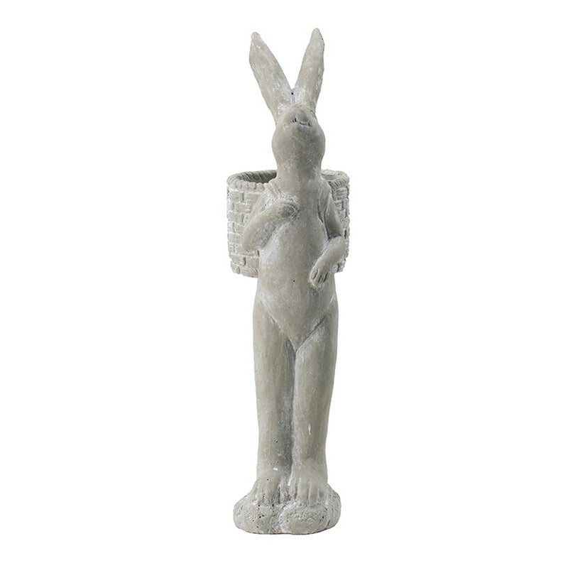 8.5x5.5x19.5' Tall Gray Cement Rabbit Basket Planter