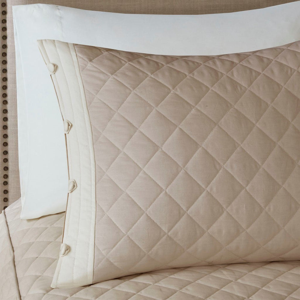 4 Piece Cotton Reversible Tailored Bedspread Set Khaki Queen Media 5