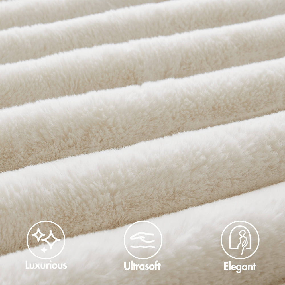 3-Piece Full/Queen  soft Faux Fur Ribbed Comforter Set,Ivory Media 7