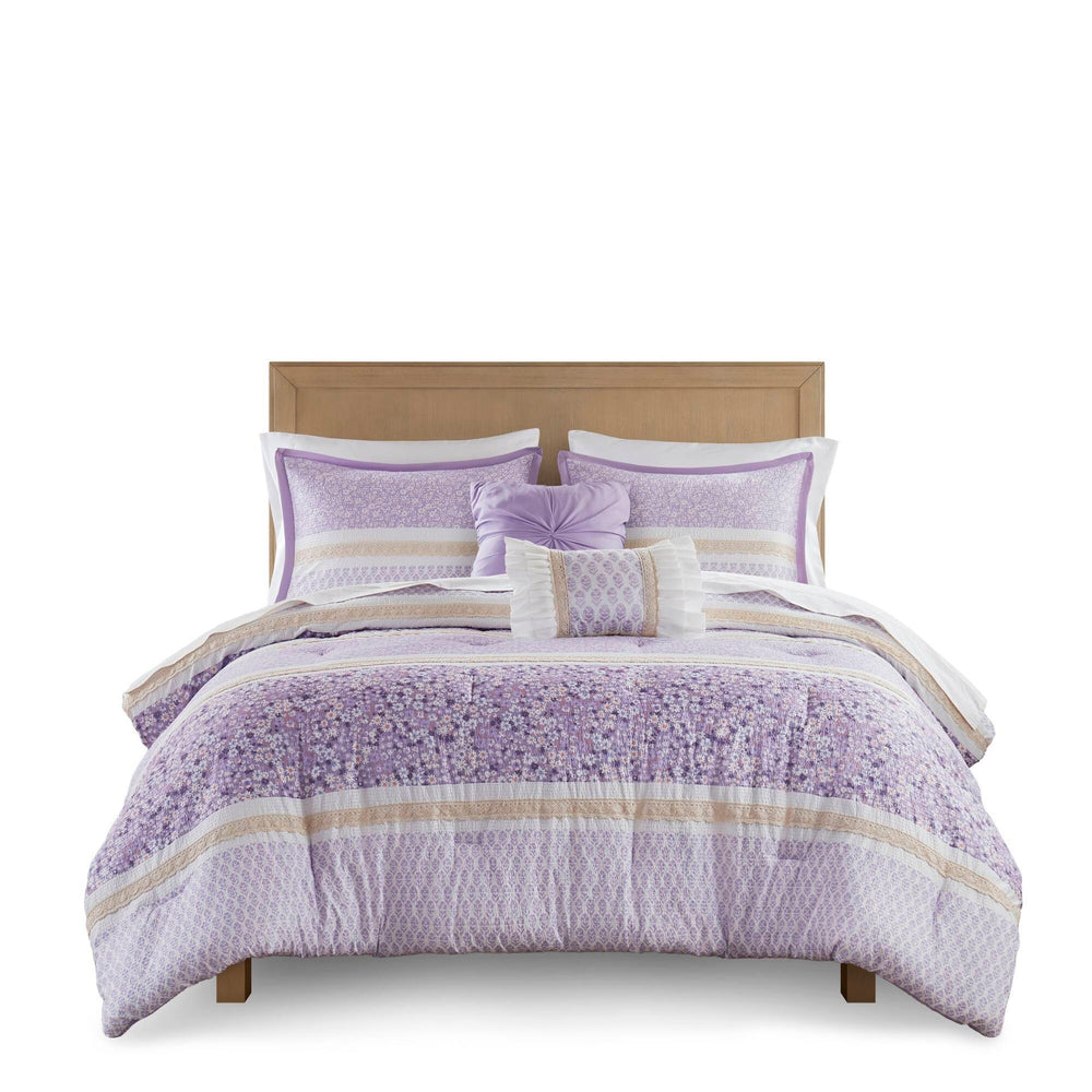 5 PCS King/Cal King Seersucker Comforter Set with Throw Pillows Media 2