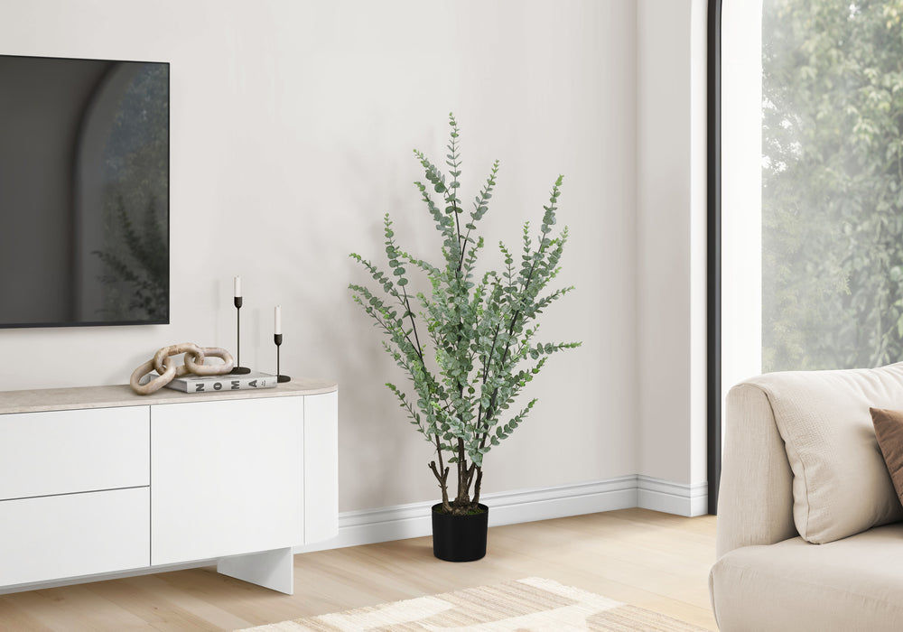 Artificial Plant, 44' Tall, Eucalyptus Tree, Indoor, Faux, Fake, Floor, Greenery, Potted, Real Touch, Decorative, Green Leaves, Black Pot Media 1