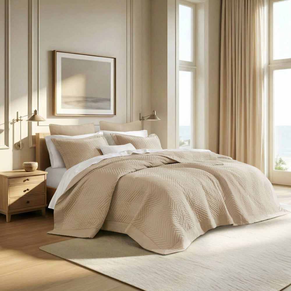 King 3 Piece Cotton Quilt Set Linen Media 1