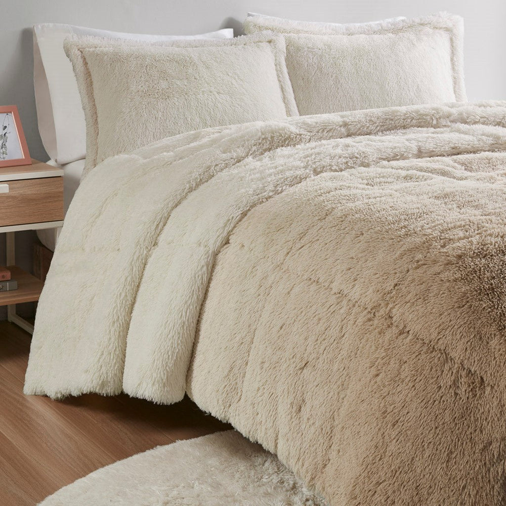 King/Cal King Ombre Shaggy Long Fur Comforter Mini Set Media 7