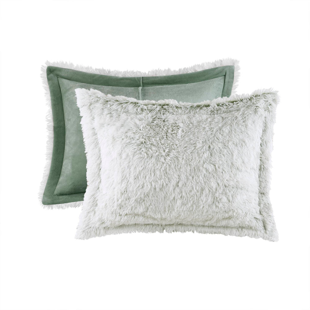 3 PCS King/Cal King Shaggy Faux Fur Comforter Mini Set Green/White Media 7