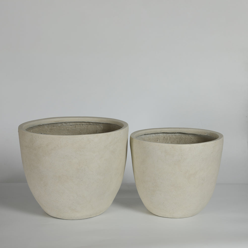 Round Concrete Planter Set of 2, Large Outdoor Indoor Handmade Rustic Decorative Planter Pots with Drainage Holes for Home Garden Patio, 15' x 13' & 18' x 14'  (white) Media 8
