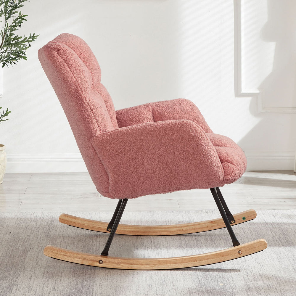 Glider Chair Teddy Fabric Pink With Sturdy Metal Frame For Living Room Comfort & Rocking Style Media 3