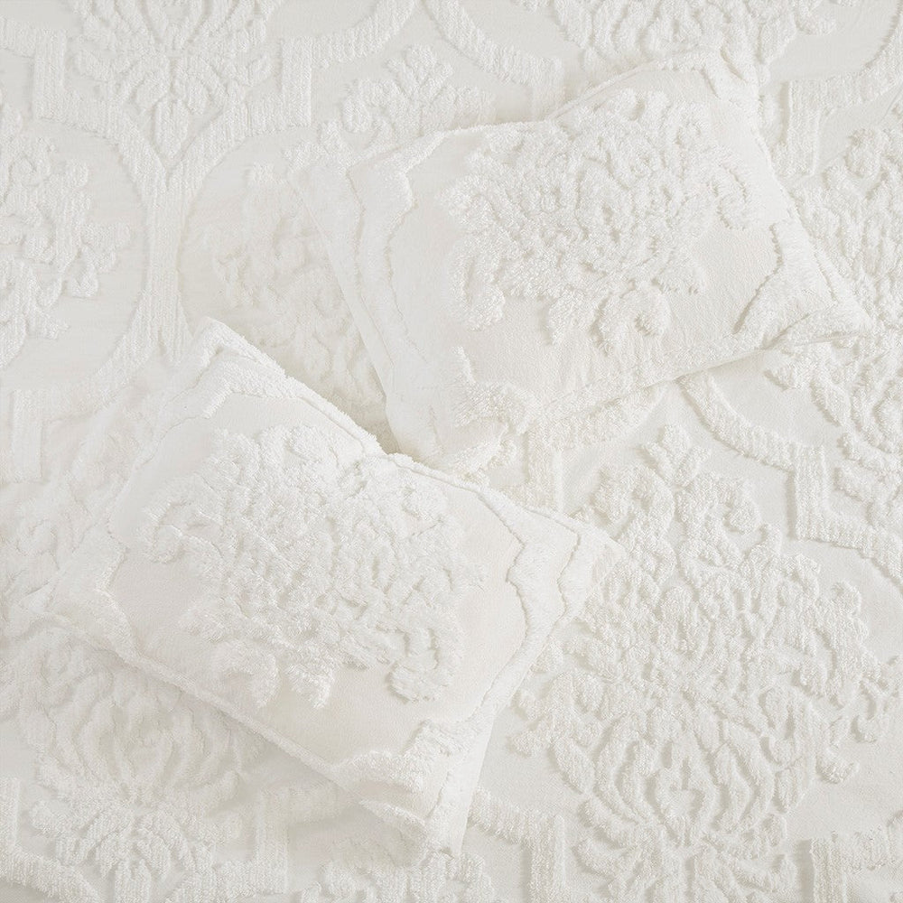 King/Cal King 3 Piece Tufted Cotton Chenille Damask Duvet Cover Set Media 8