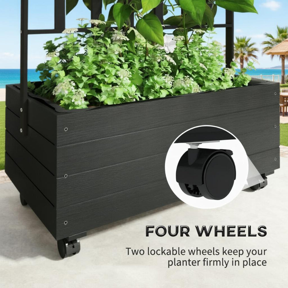 Dual-Function Design Planting box,Wooden Elevated Garden Bed with Trellis,Outdoor Planter Box,Portable Raised Garden Bed Media 2