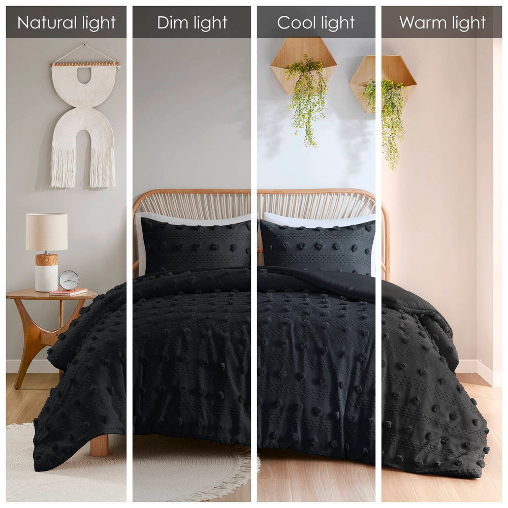 3 PCS Full/Queen Clip Jacquard Duvet Cover Set Black Media 13
