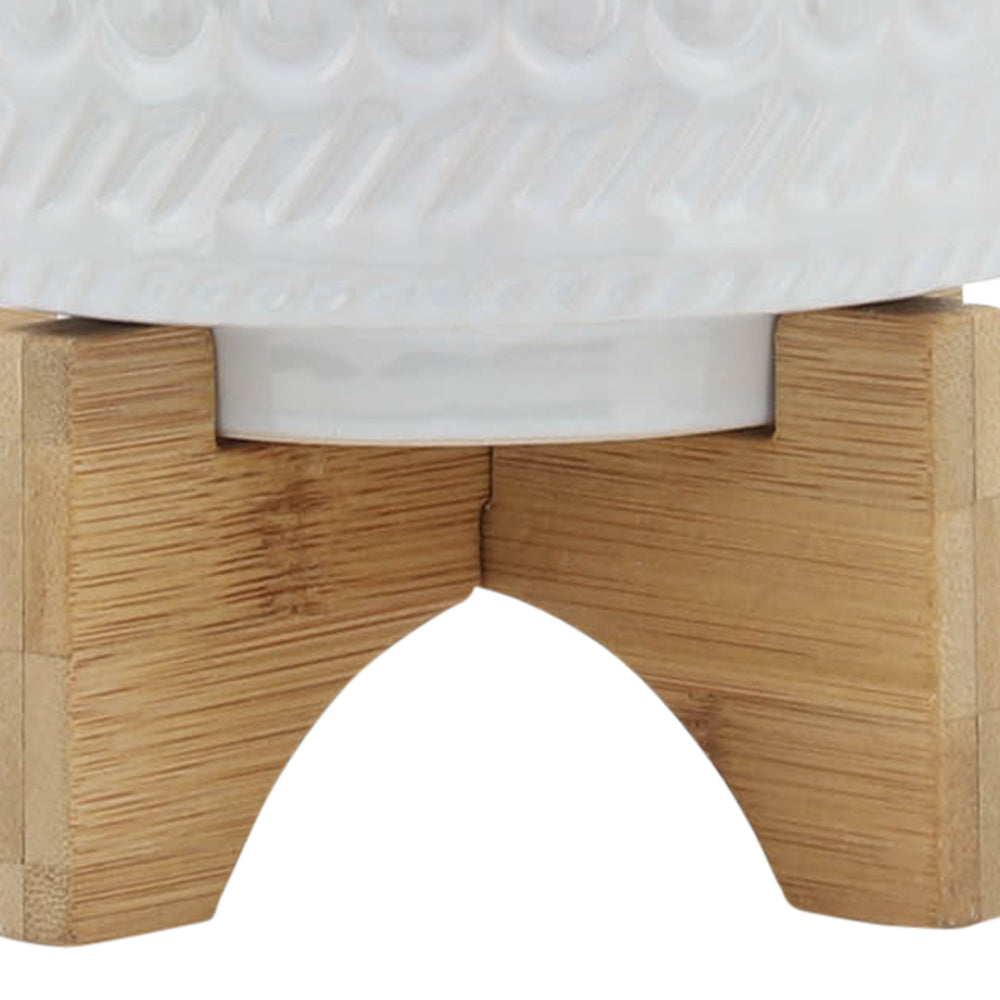 5' TRIBAL PLANTER W/ WOOD STAND, WHITE Media 8