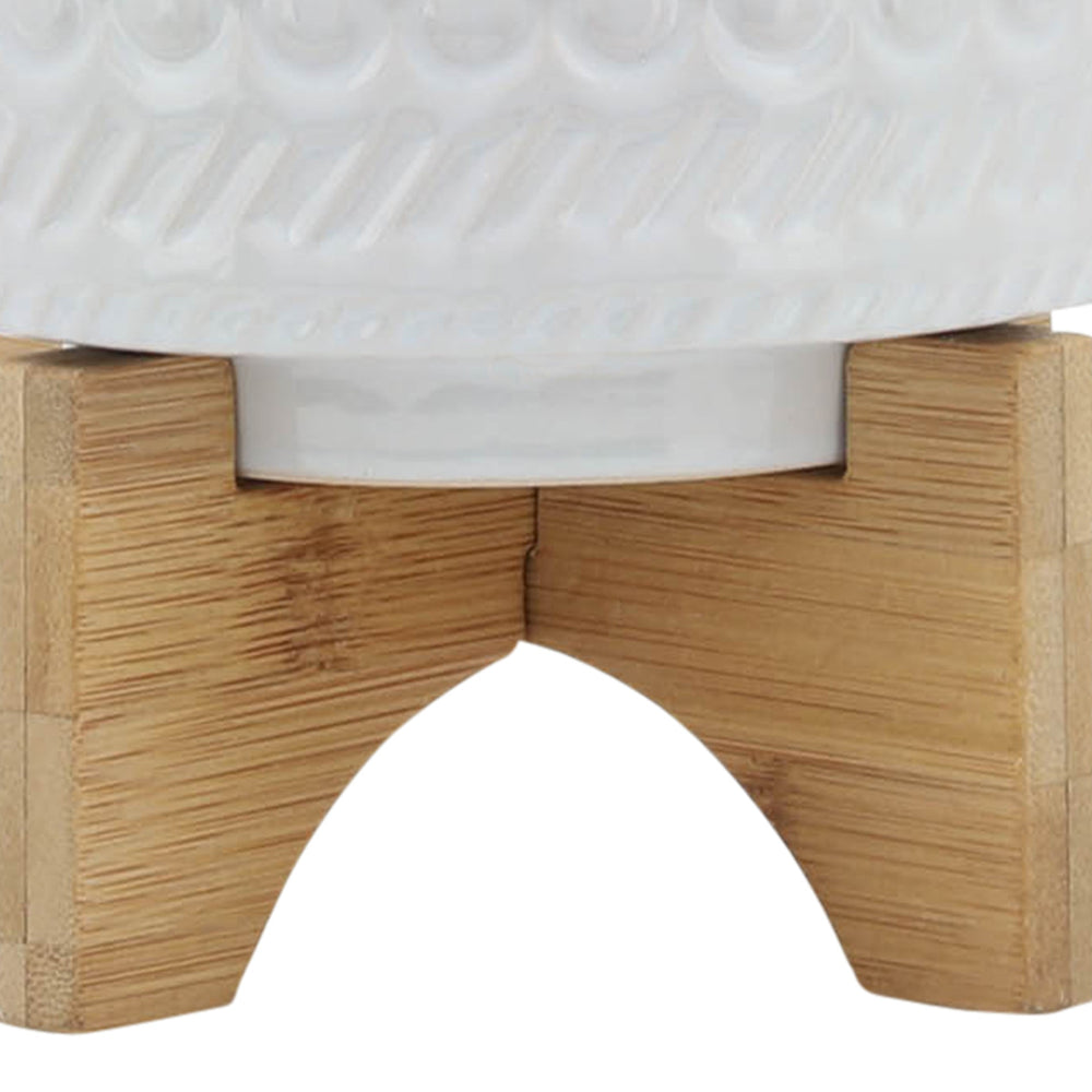 5' TRIBAL PLANTER W/ WOOD STAND, WHITE Media 8
