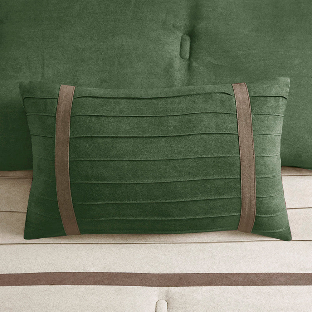 7 PC Pieced Faux Suede Comforter Set Green King Media 10