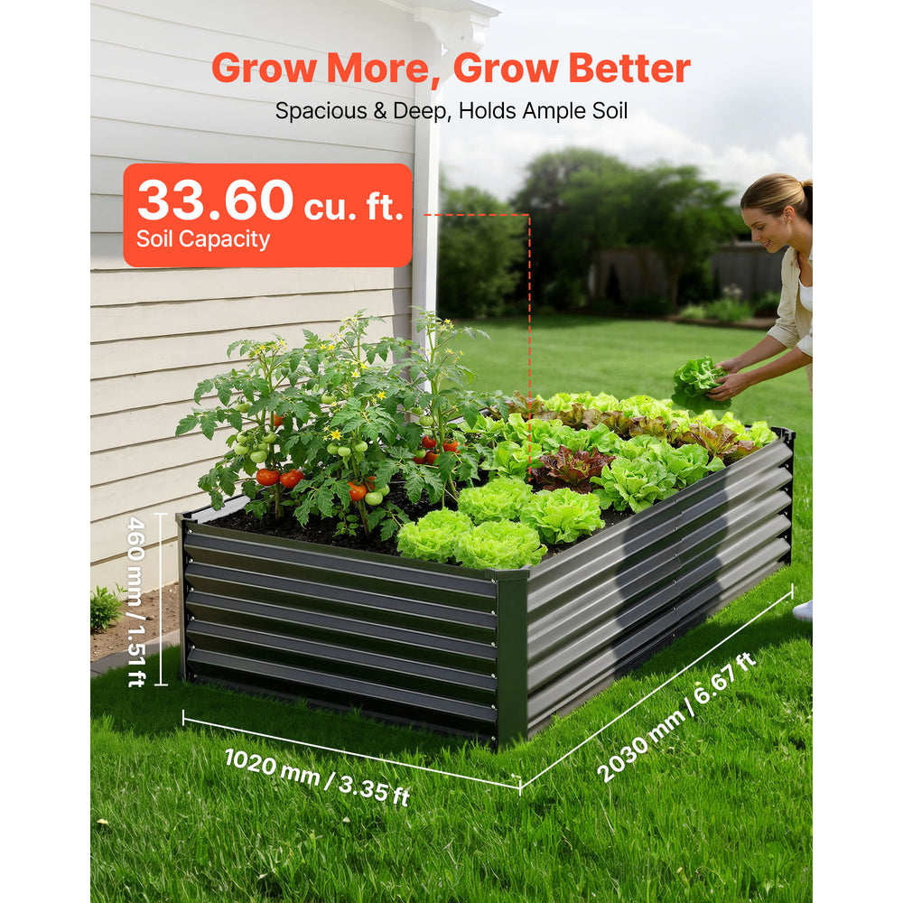 2 Pack Galvanized Raised Garden Beds, 6.67 x 3.35 x 1.51 ft, Rectangular Metal Planter Boxes Kit Outdoor, Elevated Planting Box with Gloves, Alu-Zinc, for Growing Flowers Vegetables, Dark Gray Media 5