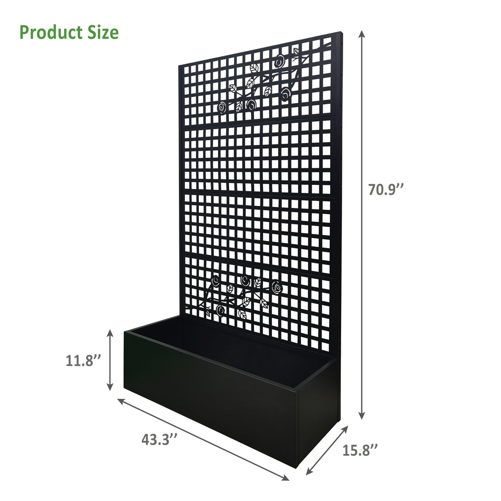 Metal Planter Box with Trellis 70.9in H x 43.3in W x 15.8in D - Outdoor Raised Garden Bed with Privacy Screen Lattice Panels for Patio Decoration for Backyard Patio Balcony, Rose Black Media 3
